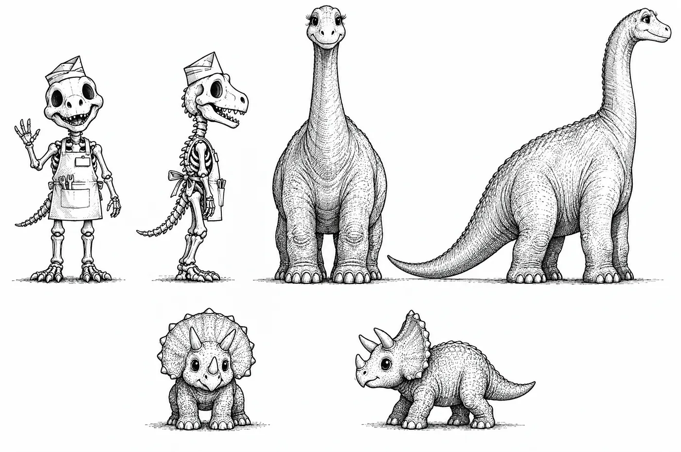 Character sheet: Bones, Gertrude and Tick