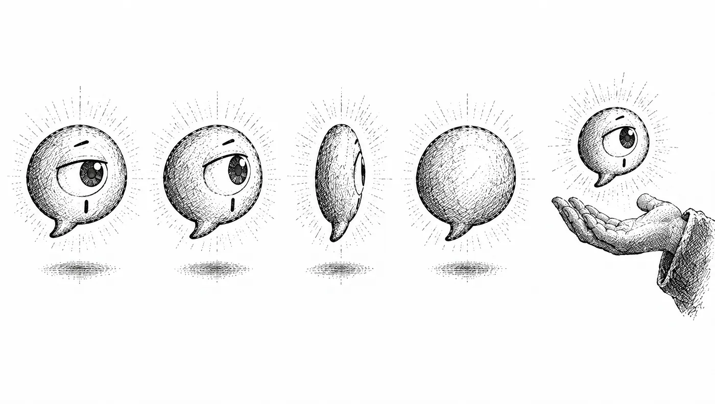 Reference sheet for Tooltip, in ink: front, side and expressions